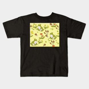 Cottagecore Frogs on Buttery Yellow Kids T-Shirt